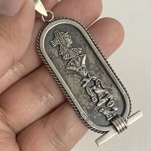 Oxidized Solid 800 Silver Egyptian Cartouche Isis Tut Nefertiti Cleopatra Ramses